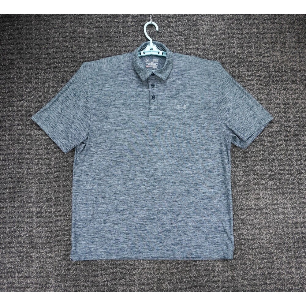 Under Armour Shirt Mens XL Blue Gray Heathered Heat Gear Performance Polo Golf